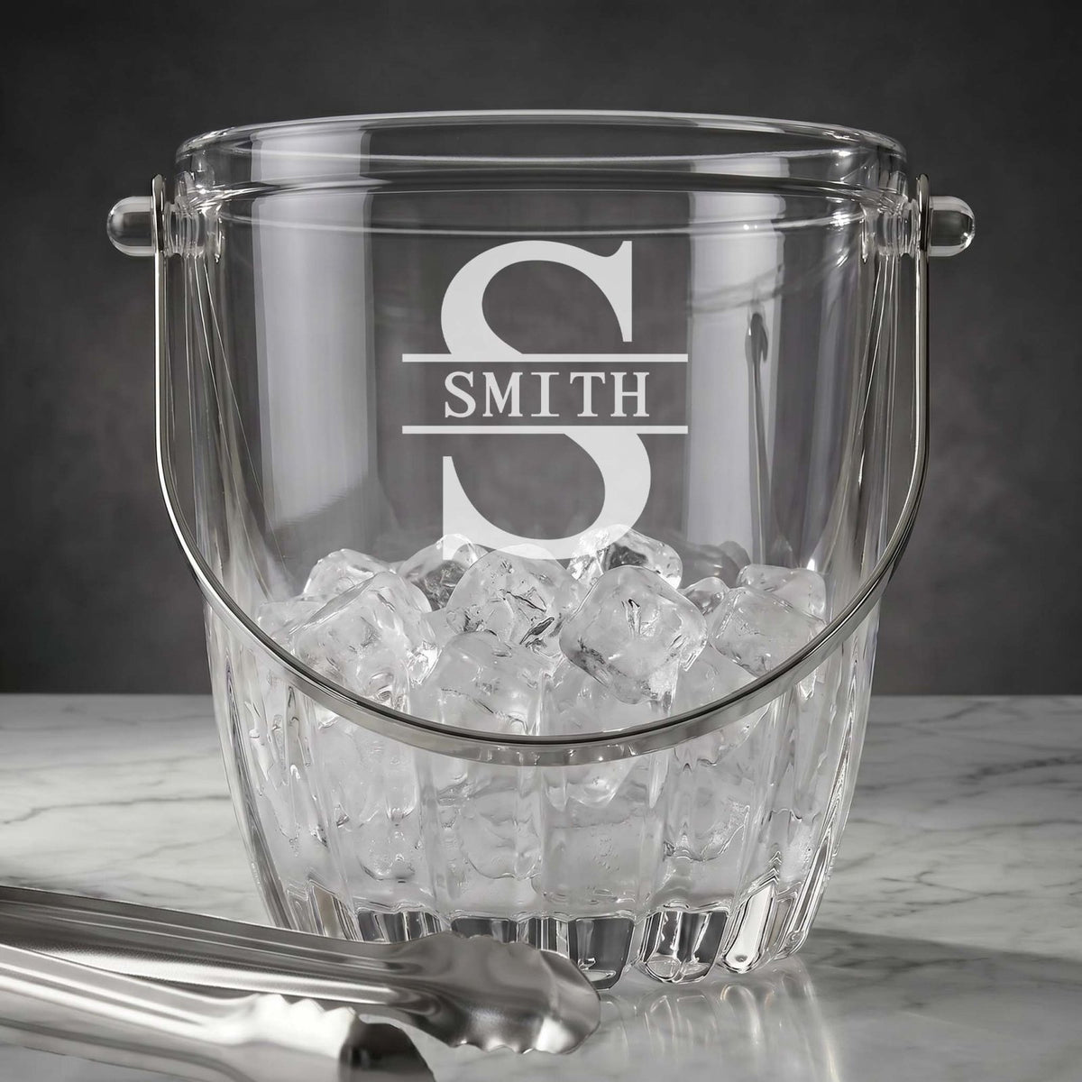 Calvera Monogrammed Chill Tabletop Glass Ice Bucket w/ Tongs (33 oz)