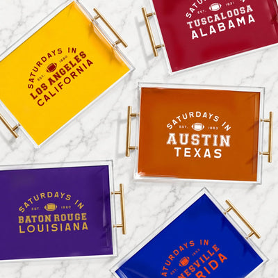 five custom acrylic football serving tray designs