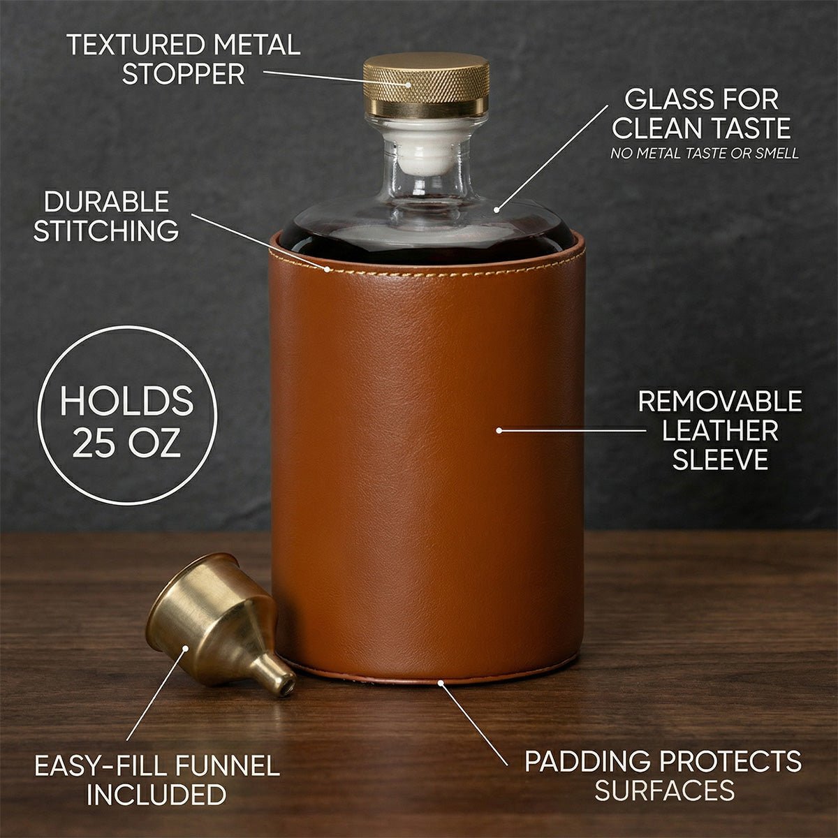 Crawford Leather Whiskey Decanter & Flask - Golf Ball Glasses