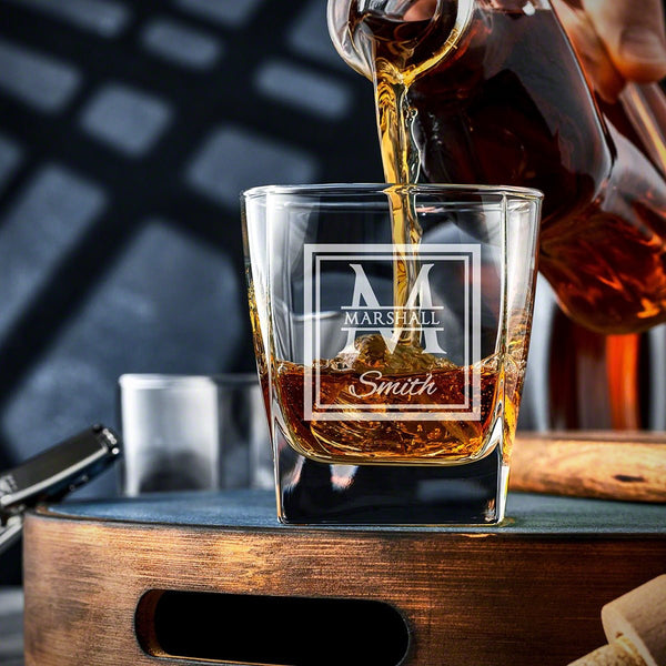 Monogrammed Square Rocks Glass