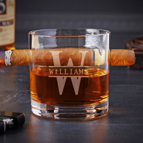 Engraved Oxley Round Cigar Glass for Whiskey