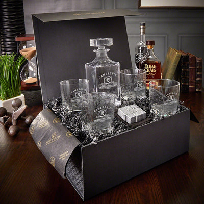 Personalized Bourbon Decanter Luxury Box Set with Rocks Glasses - 7pc