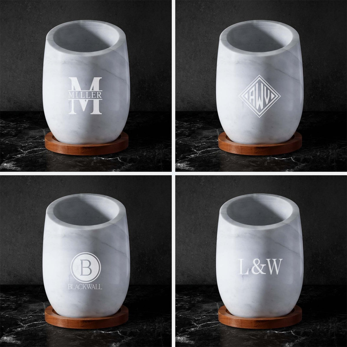 marble wine chiller - name and initials design options