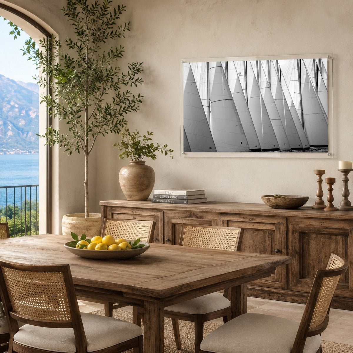 Regatta Row Black & White Acrylic Wall Art Print