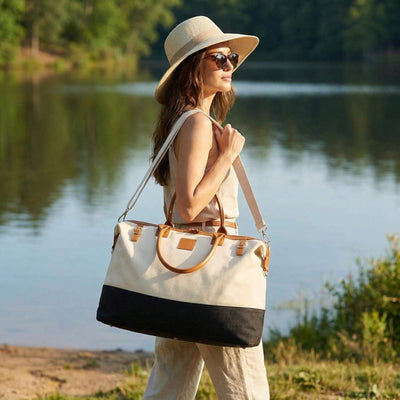 Strathmoor Weekender Travel Bag Tote for Women, White & Black