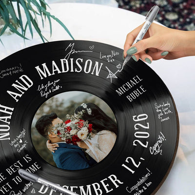 Wall Art Welcome Sign for Weddings - Custom Wooden Record Guest Book Alternative