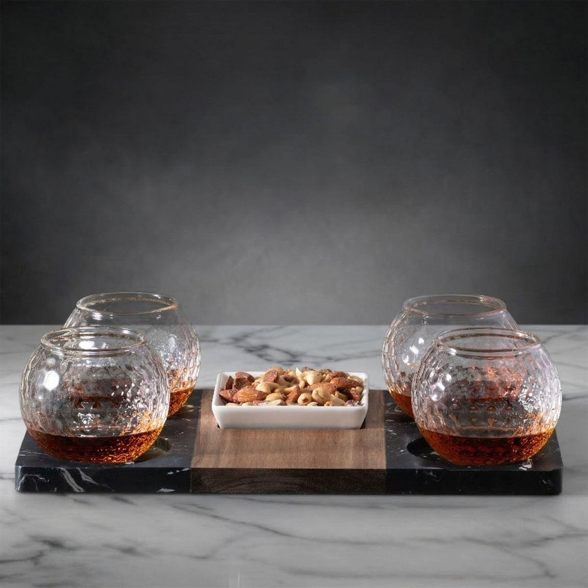Whiskey Golf Set - Serving Tray w/ 4 Golf Ball Glasses and nuts