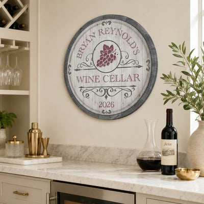 Beauteous Barrel Custom Wine Cellar Sign (2 Colors) - Wine Decor Wall Art
