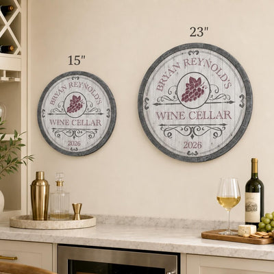 Beauteous Barrel Custom Wine Cellar Sign (2 Colors) - Wine Decor Wall Art