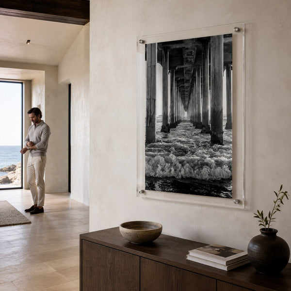 Between the Breakers Black & White Acrylic Wall Art Print