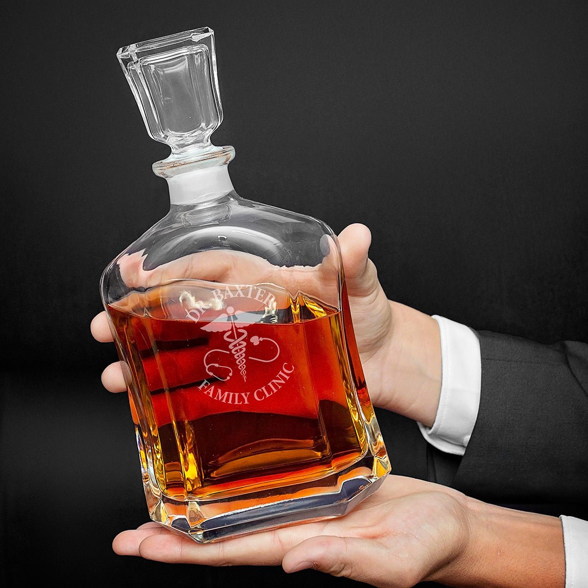 Caduceus Engraved Set of Whiskey Gifts for Doctors - Med School Graduation Decanter and Glasses