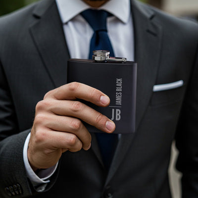 Calvin Personalized Black Flask