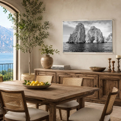 Capri on the Rocks Black & White Acrylic Wall Art Print