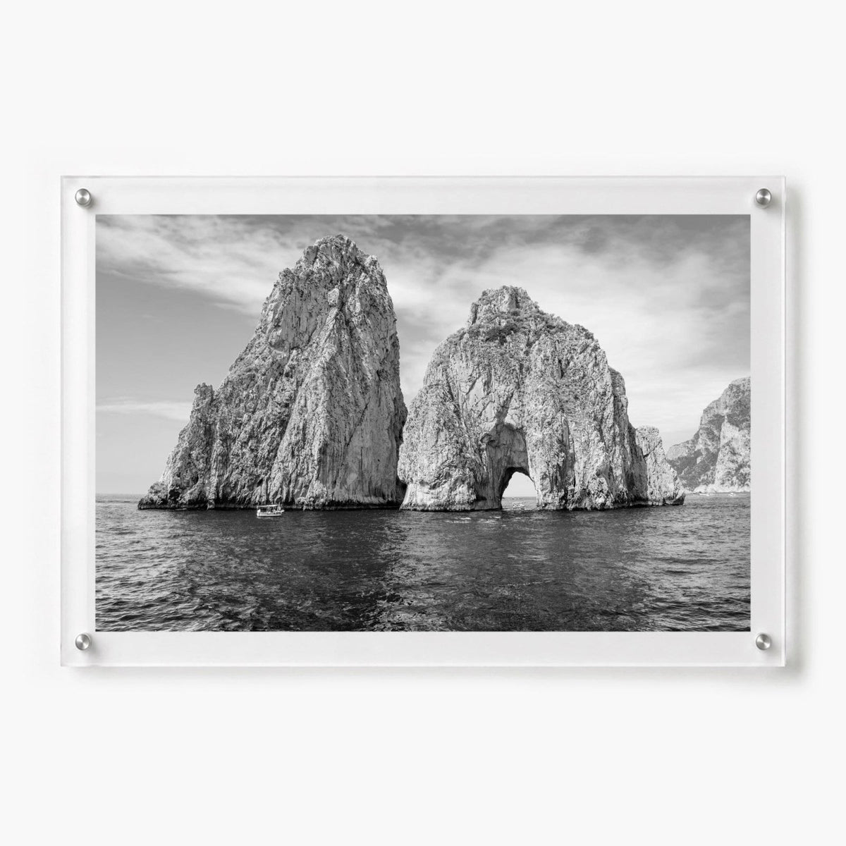 Capri on the Rocks Black & White Acrylic Wall Art Print