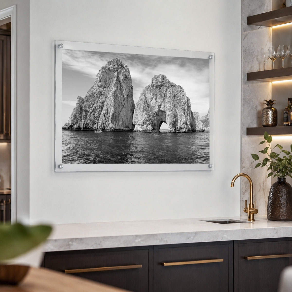 Capri on the Rocks Black & White Acrylic Wall Art Print