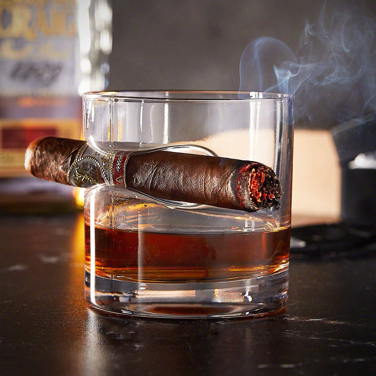 Cigar Gift Set 6pc with Dante Cedar Cigar Humidor & Custom Cigar Glasses