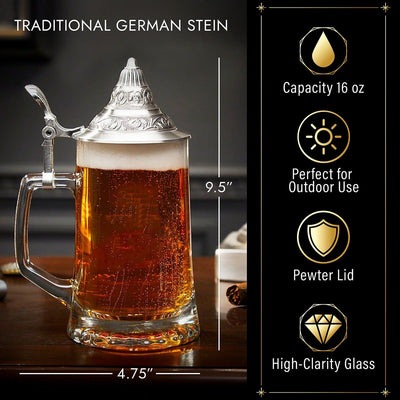 Classic Monogram Traditional German Beer Stein with Lid