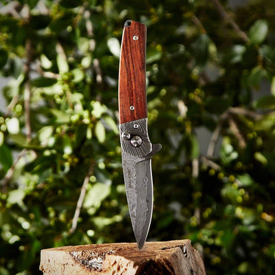 Crafted Damascus Pocket Knife with Custom Gift Box