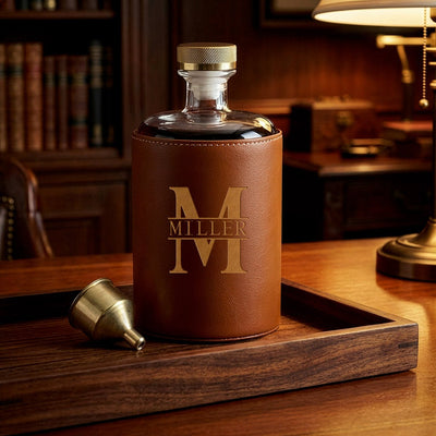 Crawford Custom Bourbon Decanter Set - Leather Wrapped