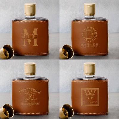 Crawford Custom Glass Flask Set - Leather Wrapped