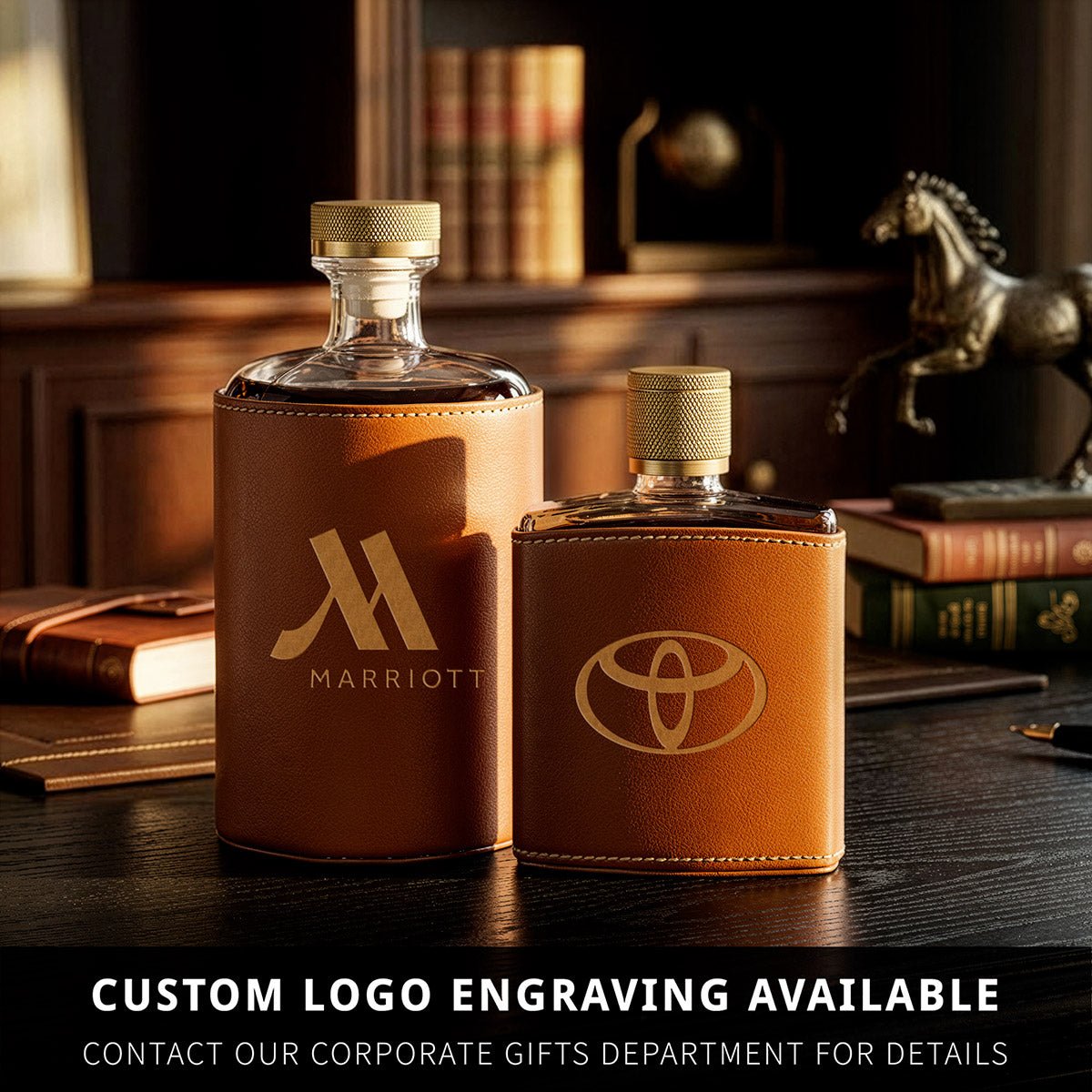 Crawford Custom Glass Flask Set - Leather Wrapped