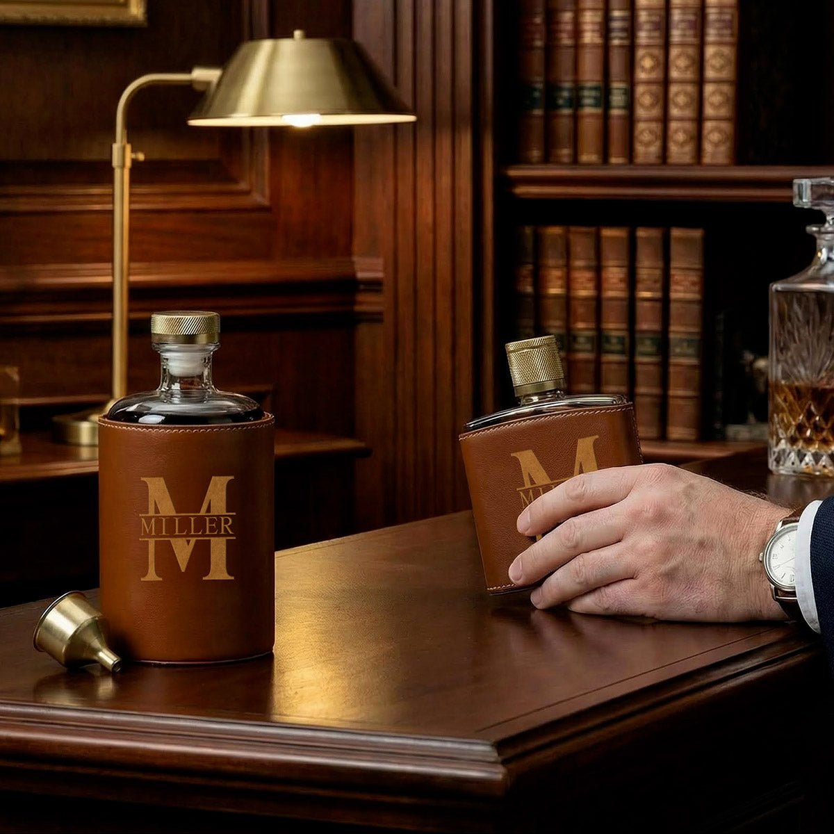 Crawford Leather Whiskey Flask - Golf Ball Glasses