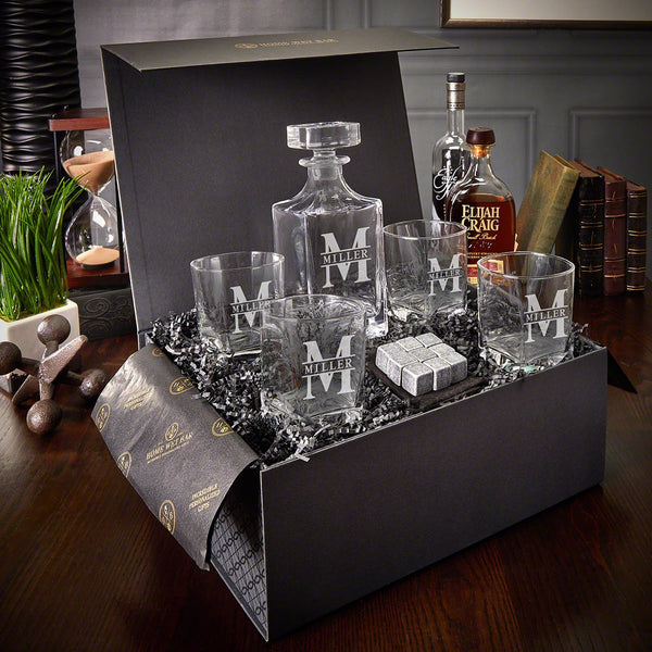 Engraved Whisky Decanter Set with Luxury Box - 7pc