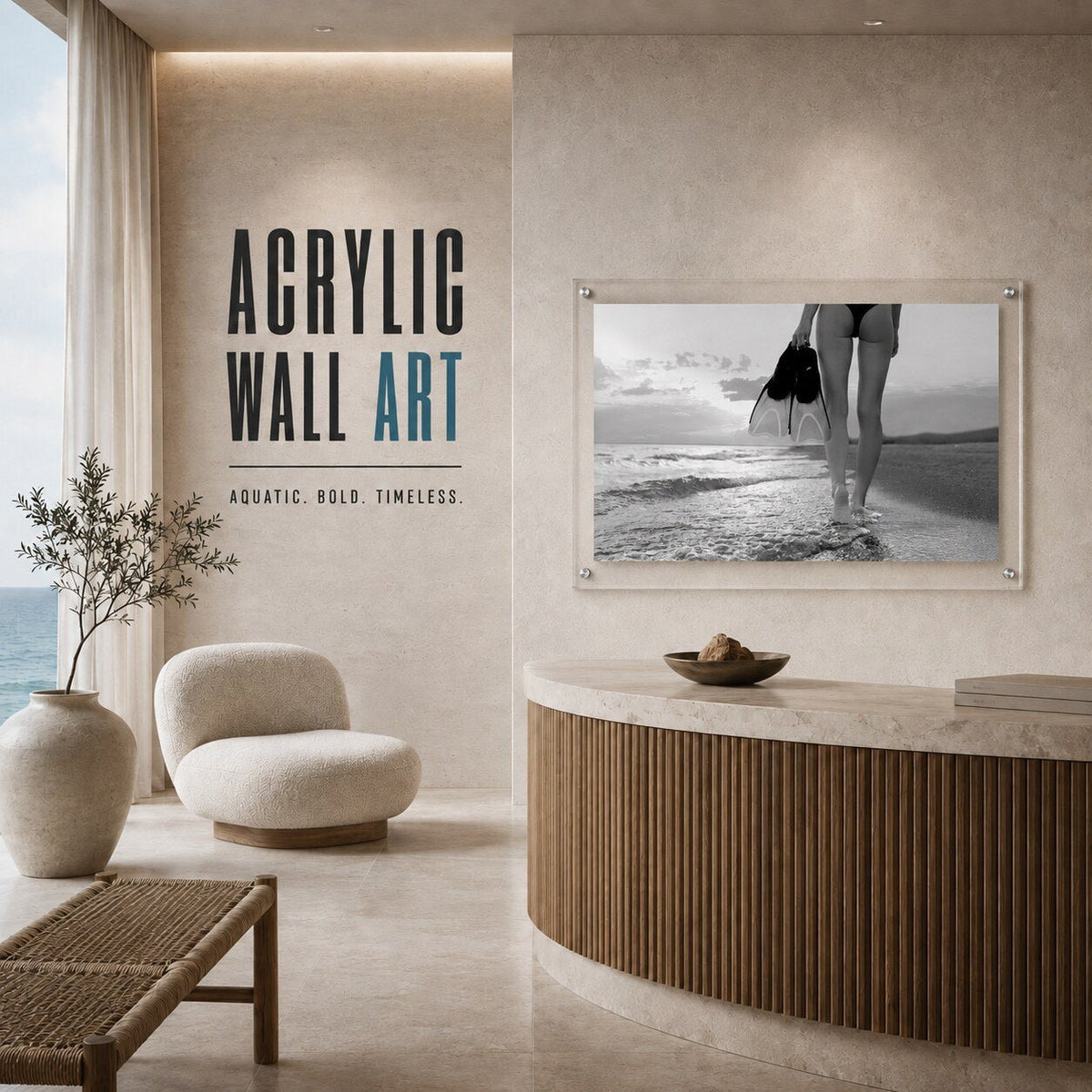 Fins First Black & White Acrylic Wall Art Print