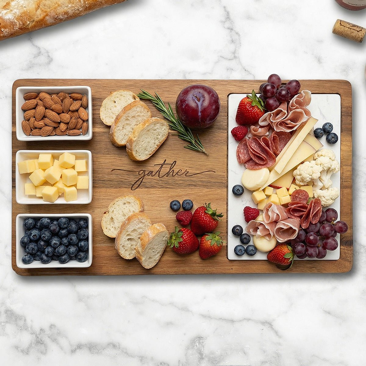 Gather Charcuterie Board Serving Board w/ Removable Cheese Board and Bowls