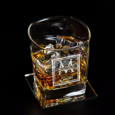 Monogrammed Square Rocks Glass