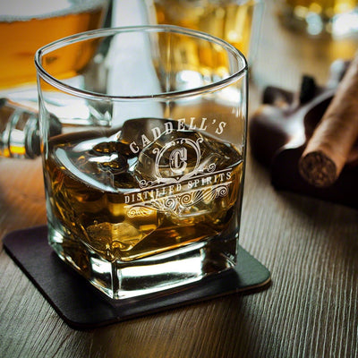 Monogrammed Square Rocks Glass