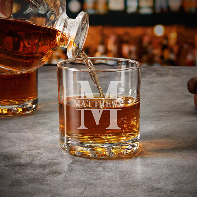 Monogrammed Whiskey Globe Decanter Set with Rocks Glasses - 5pc Quinton