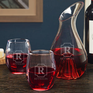 Decanter + Two Glasses - Monogram Design