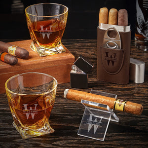 Cigar Case + Two Glass + Lighter
