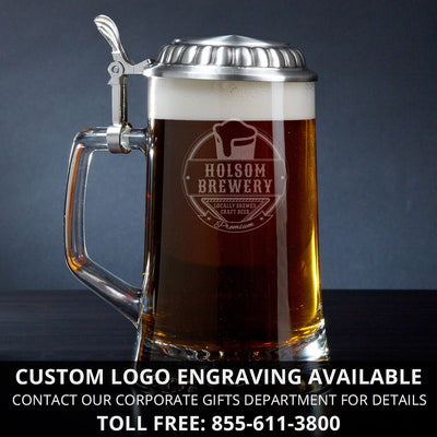 Personalized Beer Stein with Pewter Lid, Set of 2