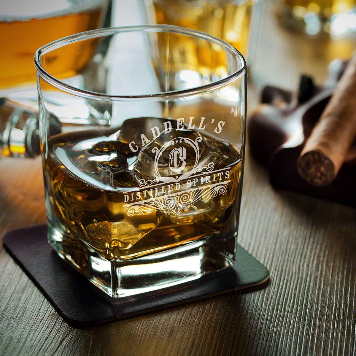 Personalized Bourbon Decanter Luxury Box Set with Rocks Glasses - 7pc