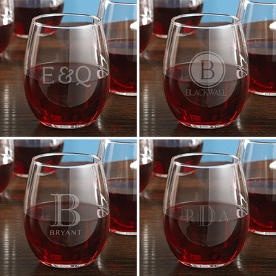Personalized Stemless White Wine Glasses, Set of 4