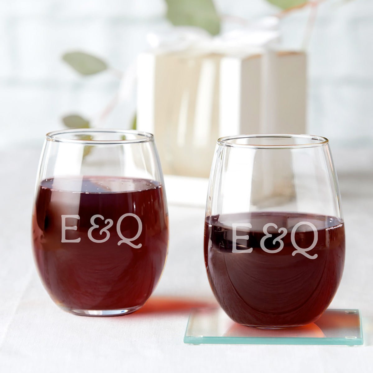 Personalized Stemless White Wine Glasses, Set of 4