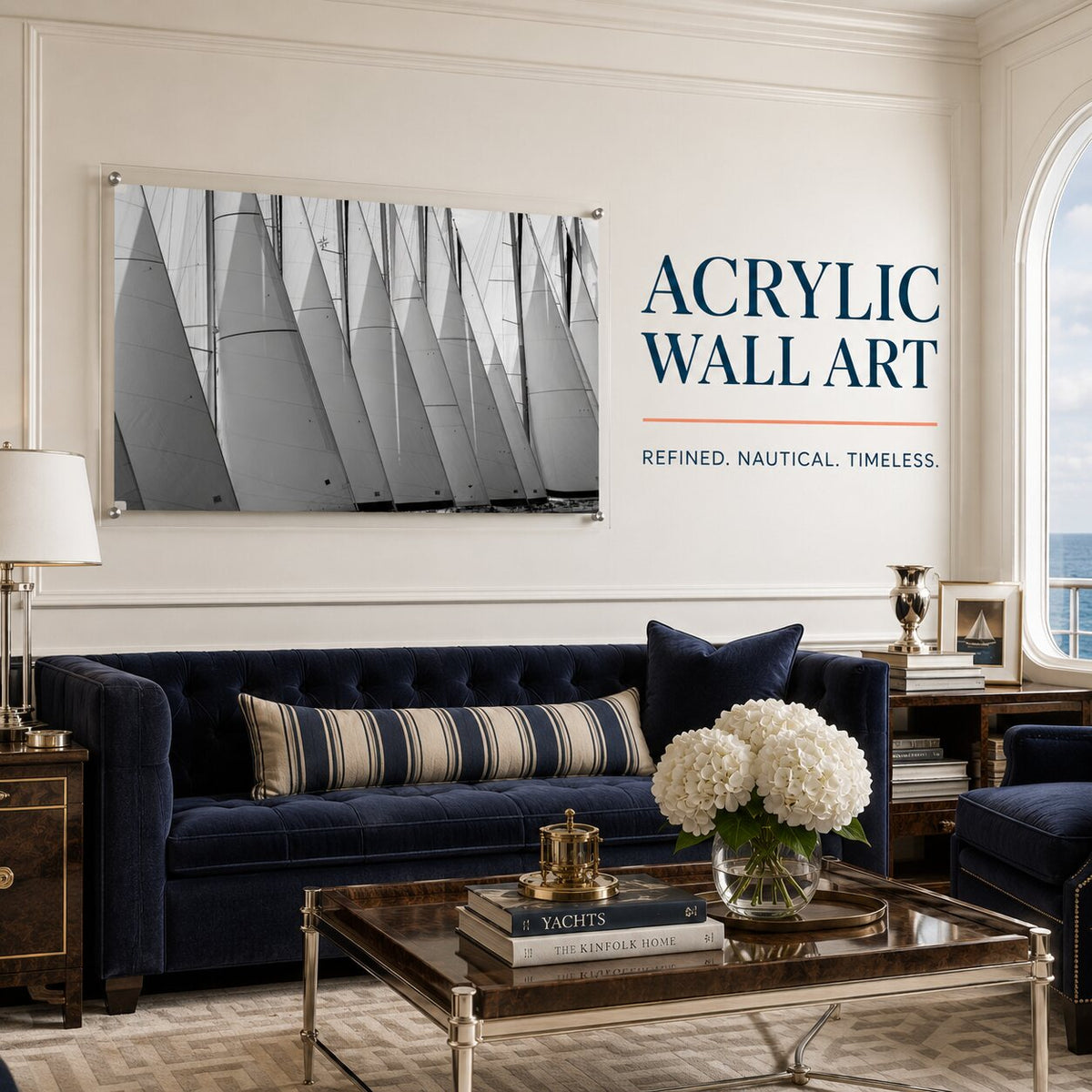 Regatta Row Black & White Acrylic Wall Art Print