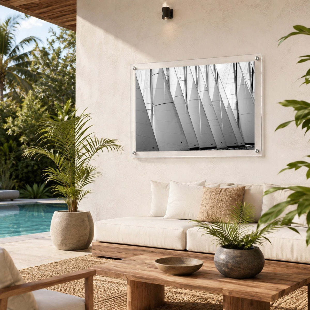 Regatta Row Black & White Acrylic Wall Art Print