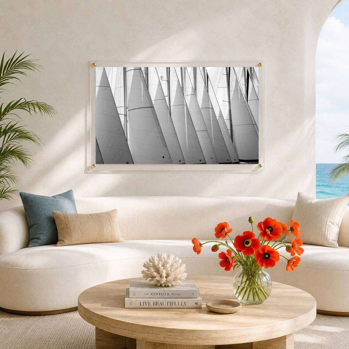 Regatta Row Black & White Acrylic Wall Art Print
