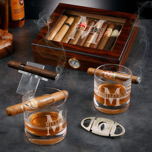 Humidor Box + Round Cigar Glasses