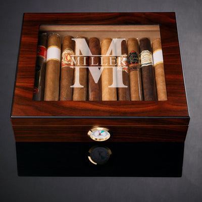 Santiago Humidor Box with Digital Hygrometer, Madagascar Brown