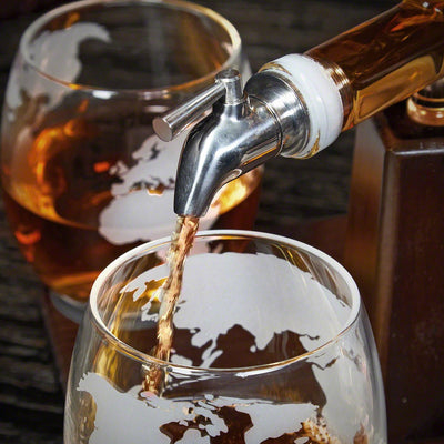 Ship in a Bottle Decanter With Two Globe Whiskey Glasses