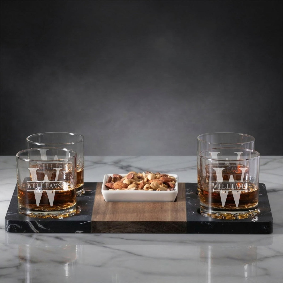 Winslow Whiskey Gift Set - Marble Serving Tray w/ Decanter & Buckman Glasses